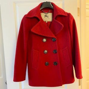 Burberry London Red Wool Pea Jacket